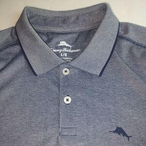 Tommy Bahama Men Marlin Steel Blue Cotton Blend Short Sleeve Pique Polo Shirt L
